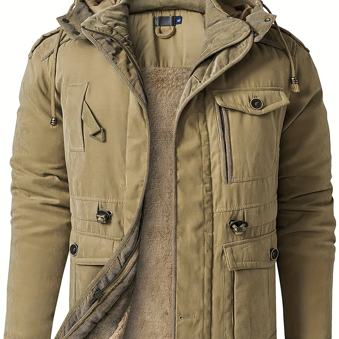 Men's Warm Thick Hooded Winter Jacket, Casual Chic Multi Pocket Cargo Jacket