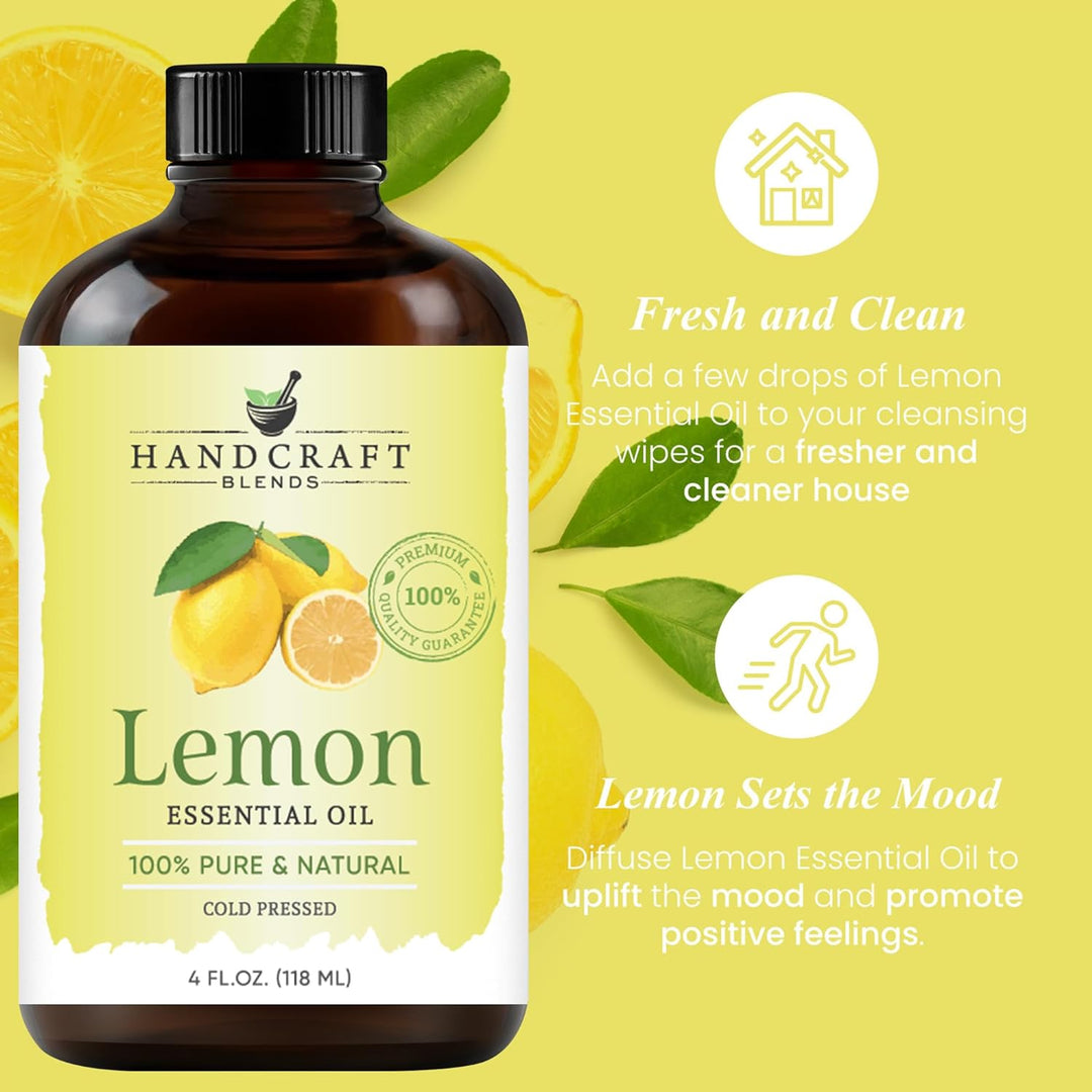 Lemon Essential Oil - Huge 4 Fl Oz - 100% Pure and Natural - Premium Grade Essential Oil for Diffuser and Aromatherapy