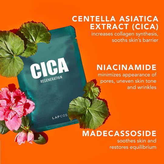 Cica Sheet Mask, Daily Face Mask with Cantella Plant Extract to Regenerate and Revitalize Skin, Korean Beauty Favorite, 5-Pack