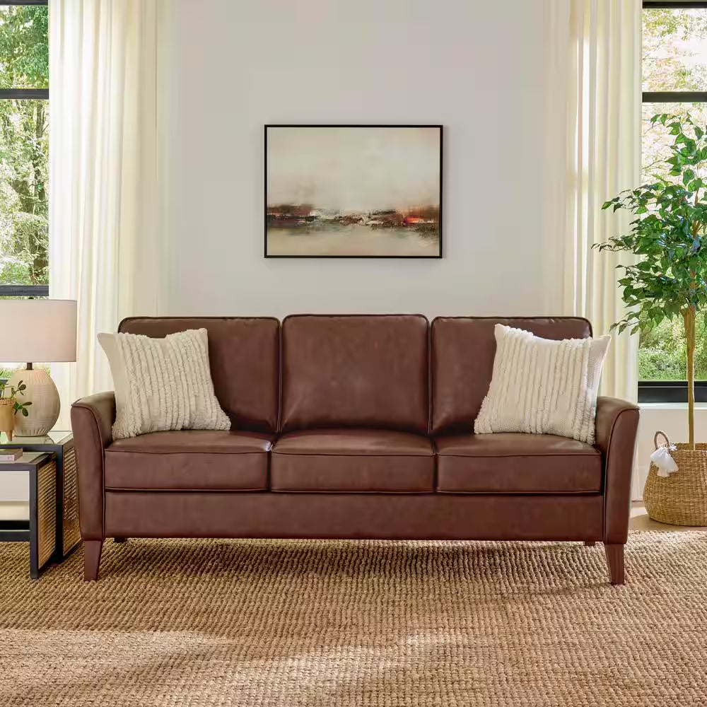 Doherty 79.9 In. Flared Arm Faux Leather Sofa in Chestnut Brown