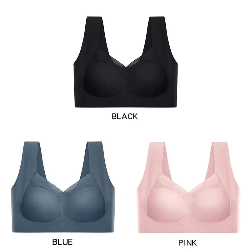 3 Pcs Sexy Seamless Plus Size Bra Push Up Sports Brassiere Women's Lace Underwear Wireless Everrd