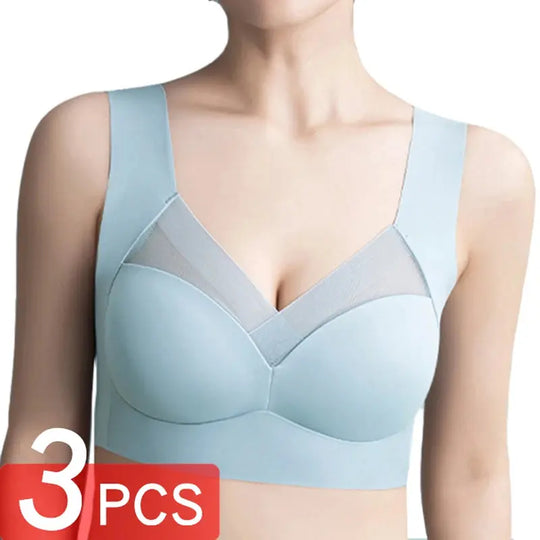 3 Pcs Sexy Seamless Plus Size Bra Push Up Sports Brassiere Women's Lace Underwear Wireless Everrd