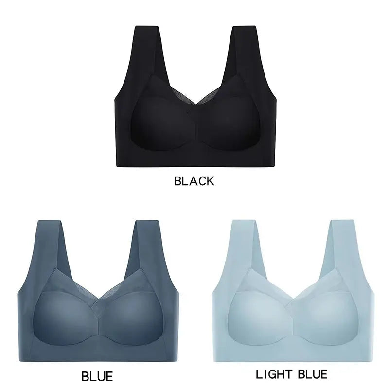 3 Pcs Sexy Seamless Plus Size Bra Push Up Sports Brassiere Women's Lace Underwear Wireless Everrd