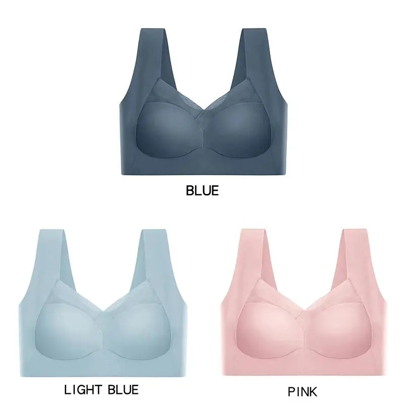 3 Pcs Sexy Seamless Plus Size Bra Push Up Sports Brassiere Women's Lace Underwear Wireless Everrd