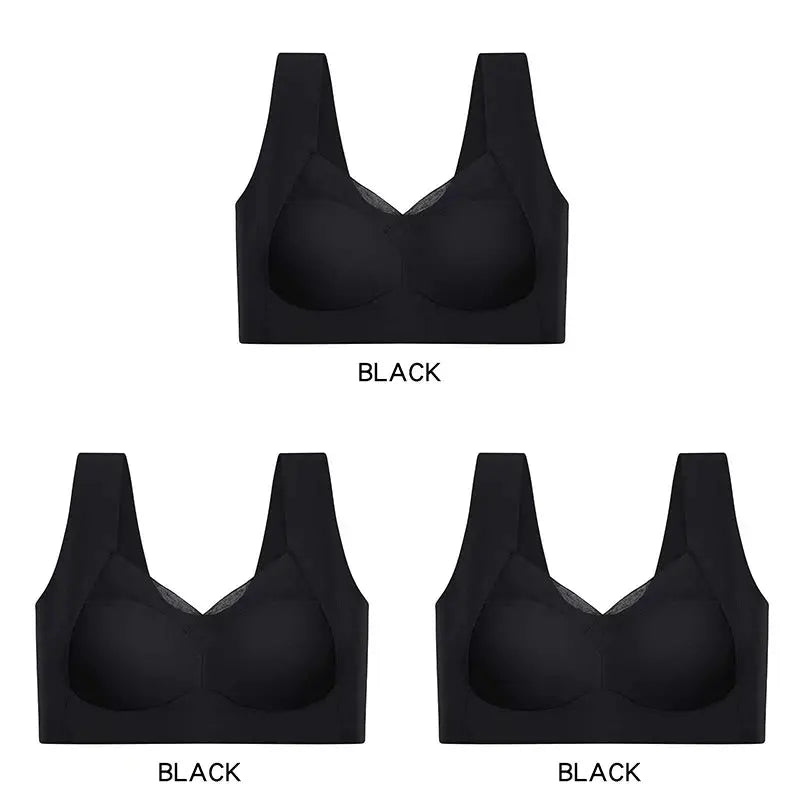 3 Pcs Sexy Seamless Plus Size Bra Push Up Sports Brassiere Women's Lace Underwear Wireless Everrd