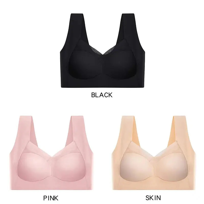 3 Pcs Sexy Seamless Plus Size Bra Push Up Sports Brassiere Women's Lace Underwear Wireless Everrd