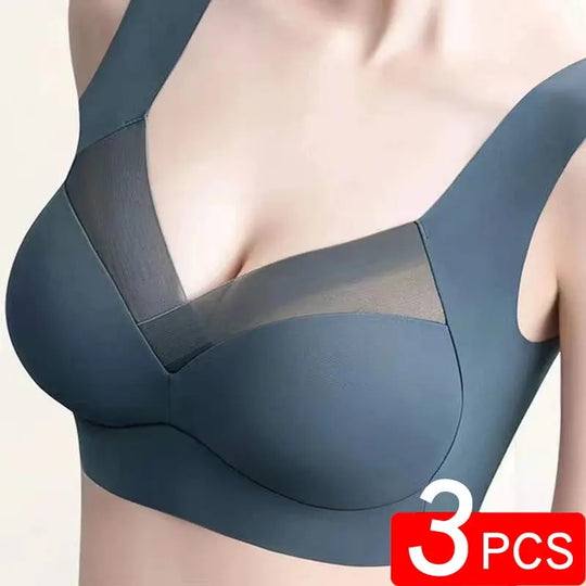 3 Pcs Sexy Seamless Plus Size Bra Push Up Sports Brassiere Women's Lace Underwear Wireless Everrd