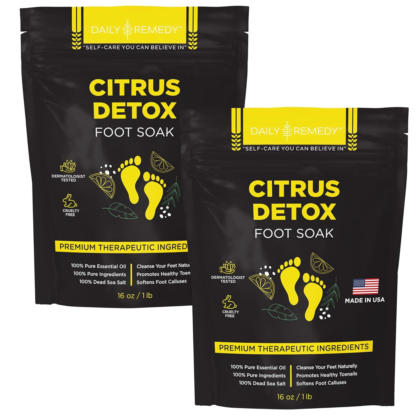 Citrus Detox Foot Soak with Epsom Salt - Pack of 2 - Removes Foot Callus, Boost Immune, Helps Treat Athletes Foot, Inflammation, Tired, Aching Feet and Toenail Inflammation