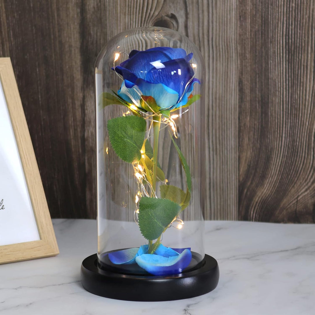 Gift for Her,Birthday Gifts for Women Mom Wife Grandma,Artificial Flower Forever Rose in Glass Dome,Galaxy Rose with Led Light String,Unique Gifts for Anniversary Wedding Graduation Room Decor(Blue)