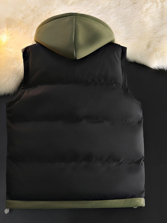 Luxury Faux Two-Piece Vest Jacket - Sleeveless, Hooded, Zip-Up Outerwear for Fall/Winter | Machine Washable