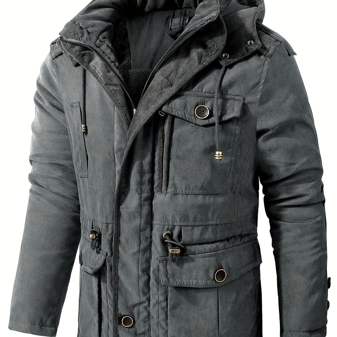 Men's Warm Thick Hooded Winter Jacket, Casual Chic Multi Pocket Cargo Jacket