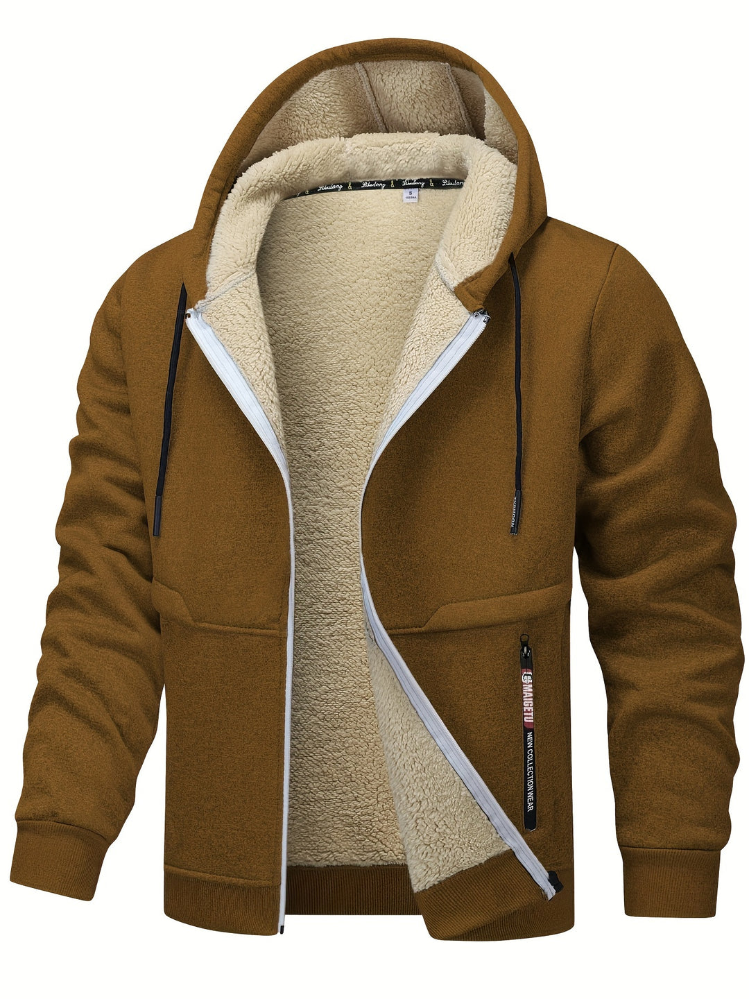 Men's Fleece-Lined Hooded Jacket - Casual, Stretchy & Breathable Zip-Up Coat for Fall/Winter Outdoor Activities - Fleece Lining - Suitable for Fall/Winter - Perfect Gift for Outdoor Enthusiasts