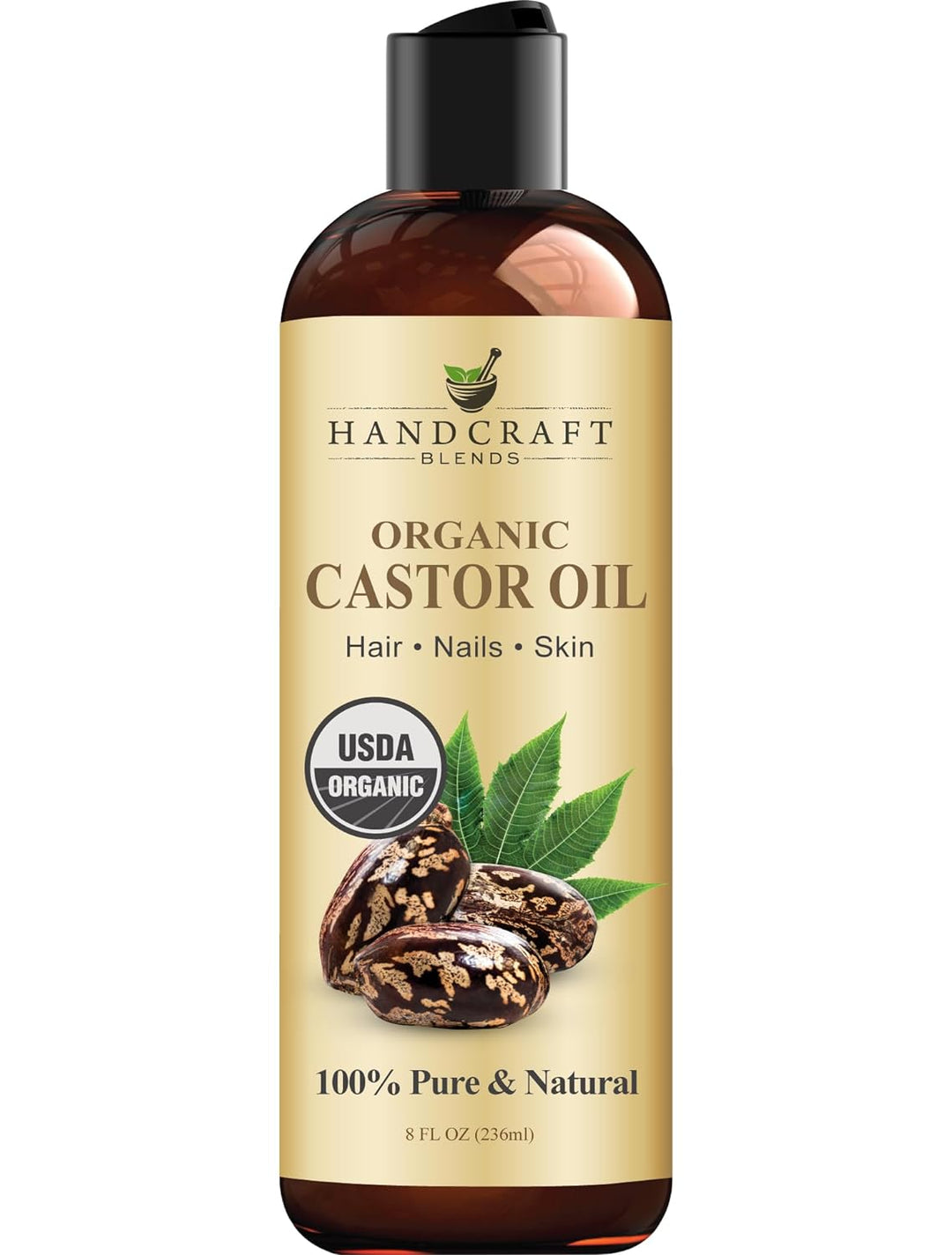 Handcraft Blends Castor Oil with Rosemary Oil for Hair Growth, Eyelashes, Eyebrows - 100% Pure and Natural Carrier Oil Hair, Body Oil - Moisturizing Massage Oil for Aromatherapy - 8 fl. Oz - EVERRD USA