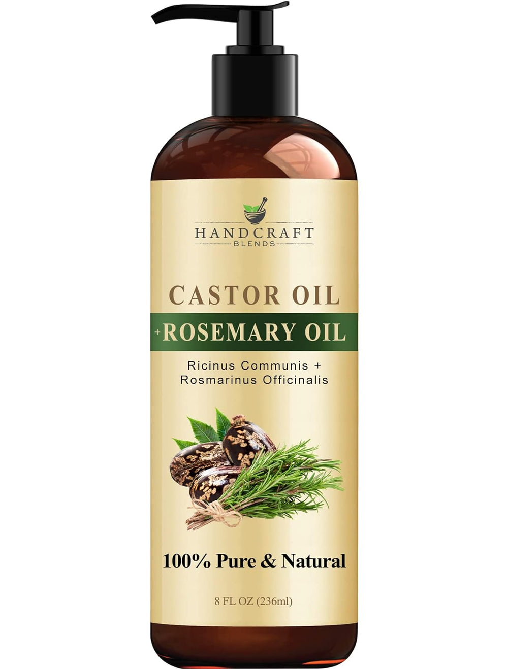 Handcraft Blends Castor Oil with Rosemary Oil for Hair Growth, Eyelashes, Eyebrows - 100% Pure and Natural Carrier Oil Hair, Body Oil - Moisturizing Massage Oil for Aromatherapy - 8 fl. Oz - EVERRD USA