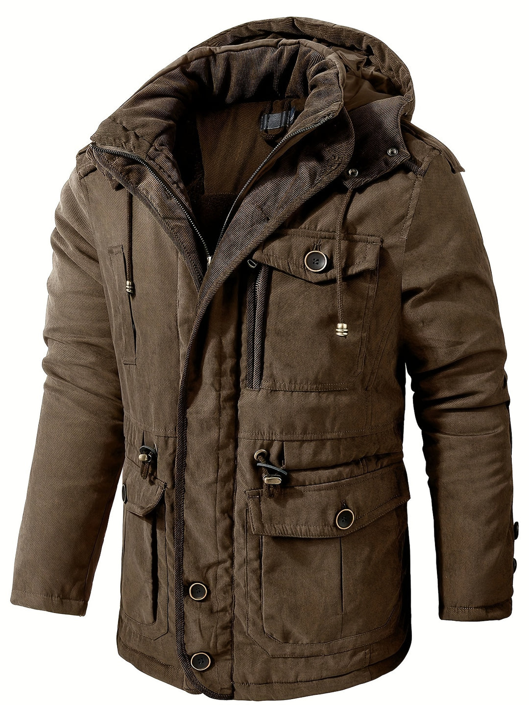 Men's Warm Thick Hooded Winter Jacket, Casual Chic Multi Pocket Cargo Jacket