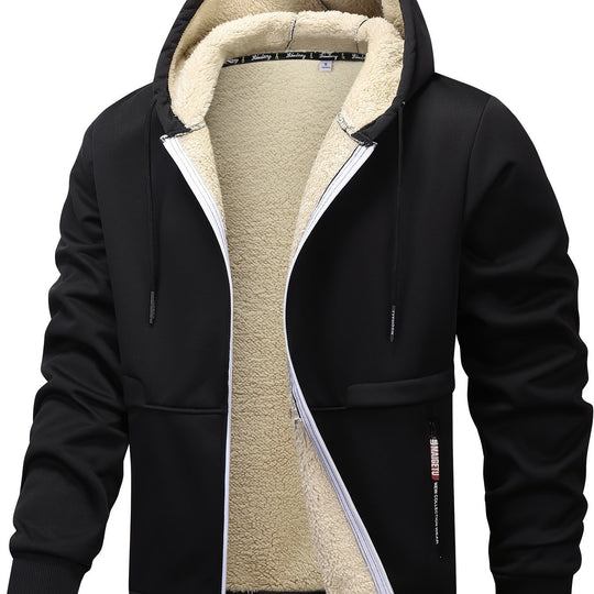 Men's Fleece-Lined Hooded Jacket - Casual, Stretchy & Breathable Zip-Up Coat for Fall/Winter Outdoor Activities - Fleece Lining - Suitable for Fall/Winter - Perfect Gift for Outdoor Enthusiasts