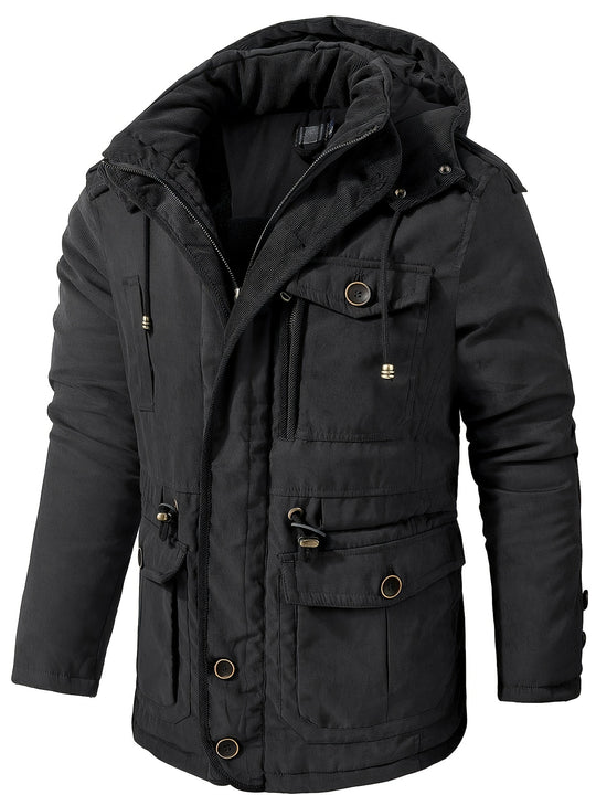 Men's Warm Thick Hooded Winter Jacket, Casual Chic Multi Pocket Cargo Jacket