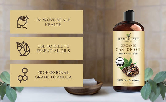 Handcraft Blends Castor Oil with Rosemary Oil for Hair Growth, Eyelashes, Eyebrows - 100% Pure and Natural Carrier Oil Hair, Body Oil - Moisturizing Massage Oil for Aromatherapy - 8 fl. Oz - EVERRD USA