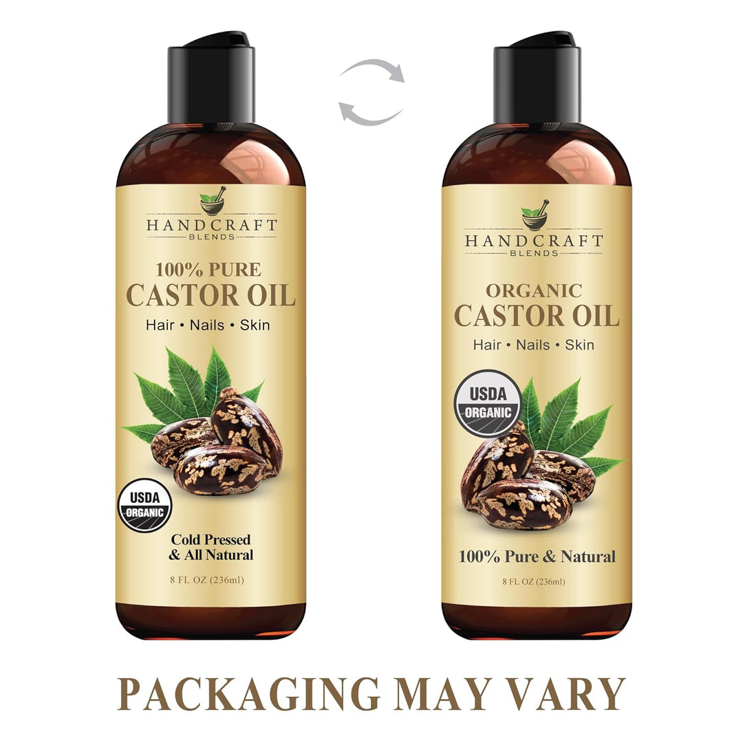 Handcraft Blends Castor Oil with Rosemary Oil for Hair Growth, Eyelashes, Eyebrows - 100% Pure and Natural Carrier Oil Hair, Body Oil - Moisturizing Massage Oil for Aromatherapy - 8 fl. Oz - EVERRD USA