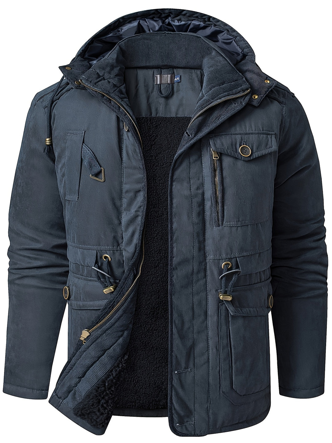 Men's Warm Thick Hooded Winter Jacket, Casual Chic Multi Pocket Cargo Jacket