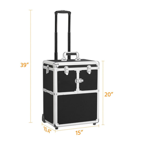 Professional Makeup Train Case Travel Makeup Trolley Rolling Cosmetic Case Beauty Train Case Beauty Organizer, Black