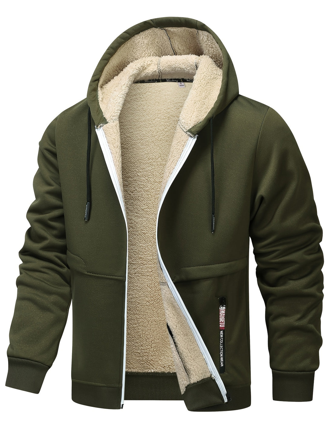 Men's Fleece-Lined Hooded Jacket - Casual, Stretchy & Breathable Zip-Up Coat for Fall/Winter Outdoor Activities - Fleece Lining - Suitable for Fall/Winter - Perfect Gift for Outdoor Enthusiasts