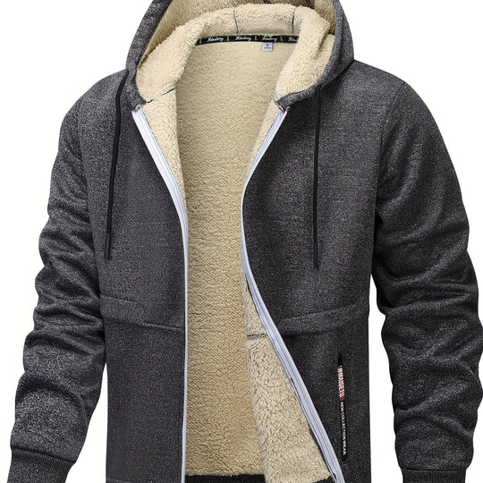 Men's Fleece-Lined Hooded Jacket - Casual, Stretchy & Breathable Zip-Up Coat for Fall/Winter Outdoor Activities - Fleece Lining - Suitable for Fall/Winter - Perfect Gift for Outdoor Enthusiasts