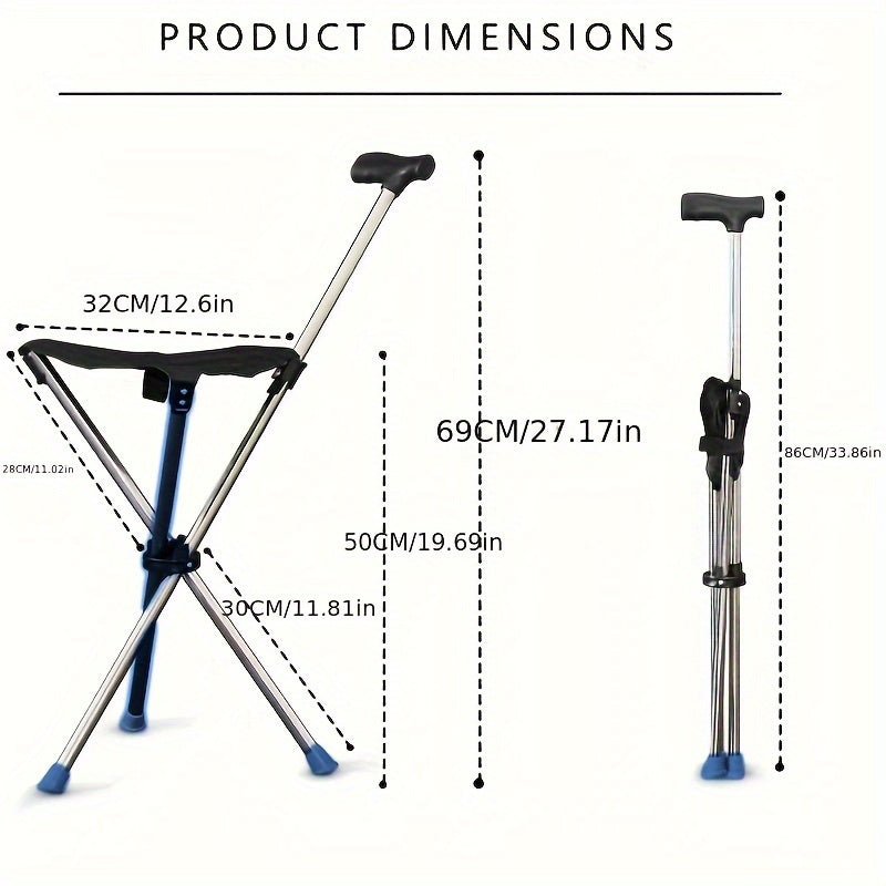 Bärbar hopfällbar kryckstol - Lätt promenadpall för äldre, perfekt för utomhusbruk och bergsklättring 
