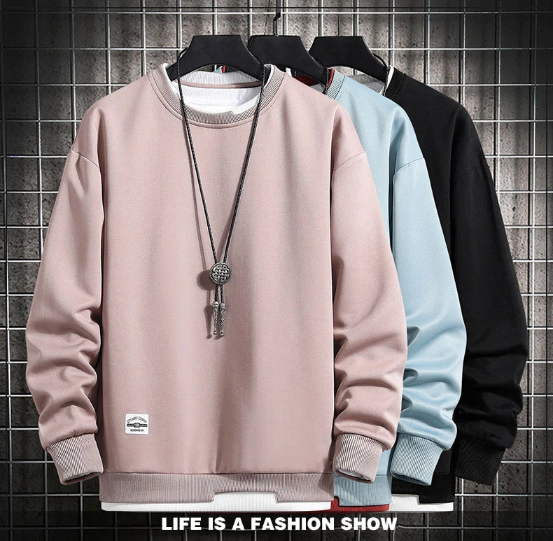 New Fashion Mens Casual Sweatshirts Long Sleeve  O-Neck Style Male Sweatshirt Spring Breathable Fitness Tee