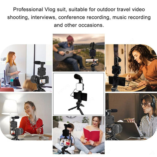 Professional video Microphone kit with Tripod Stand and LED Light Everrd