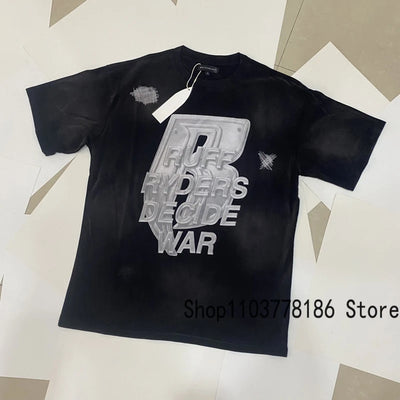 Men's Clothing Who Decides War T-shirts American Street Loose Washed Black Do Old Tops Breathable Cotton WDW Short Sleeve