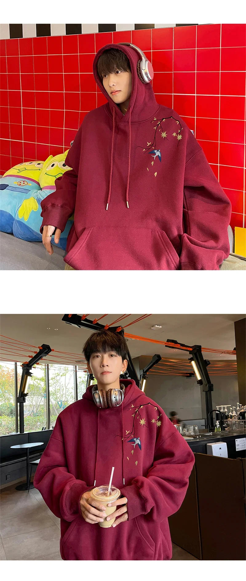 Autumn Cartoon Bird Graphic Hoodies For Men Oversized Fleece New in Hooded Sweatshirts Hip Hop Fashion Y2K Streetwear Hoodie