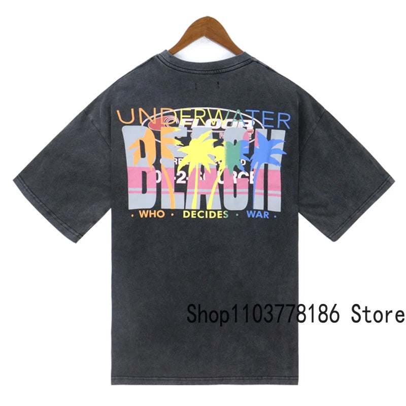 Men's Clothing Who Decides War T-shirts American Street Loose Washed Black Do Old Tops Breathable Cotton WDW Short Sleeve