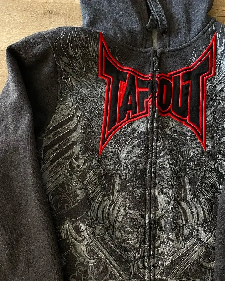 Retro grafiskt tryck Tapout Zipper Hoodie Y2K Sweatshirt Dam Herr Hip Hop Letter Oversized Hoodie Jacka Kläder Streetwear