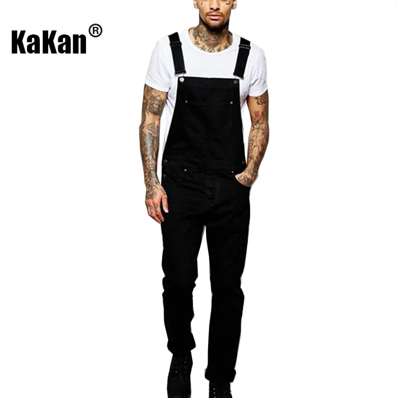 Kakan - Neue europäische und amerikanische schwarze Jeans mit Trägern für Herrenbekleidung, beliebter langer Hosenträger-Overall für Jugendliche K34-711