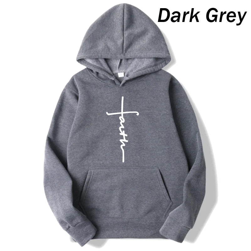 Unisex Cool Faith Print Hoodie Sweatshirt Men Women Fleece Hoodie Fashion Sports Hoodie Crew Neck Hoodie Sweatshirt