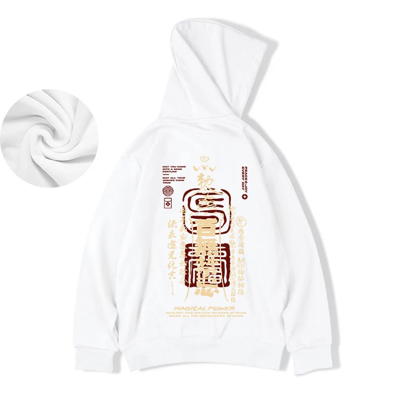 Kinesiska karaktärstryck Grafiska huvtröjor för män Höstbrev Y2K Streetwear Sweatshirts Anime Harajuku Mode Pullover Hoodie