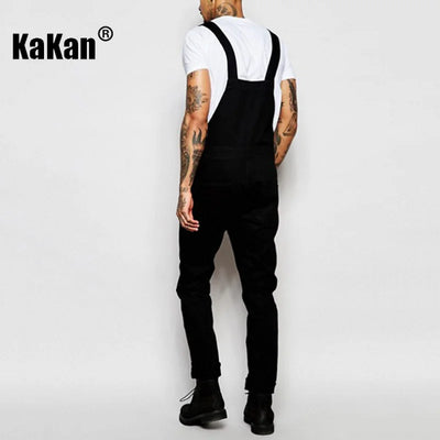 Kakan - New European and American Black Jeans with Straps for Men's Clothing, Popular Youth Suspender Long Jumpsuit K34-711