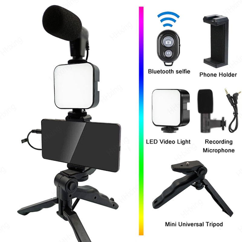 Professional video Microphone kit with Tripod Stand and LED Light Everrd