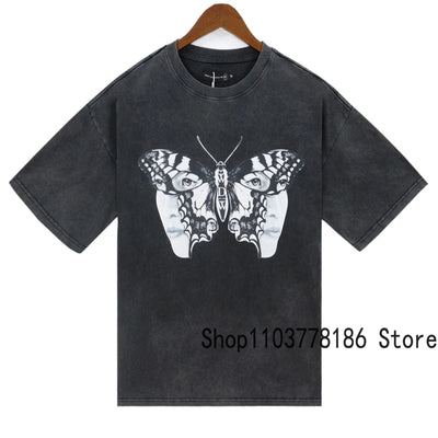 Men's Clothing Who Decides War T-shirts American Street Loose Washed Black Do Old Tops Breathable Cotton WDW Short Sleeve