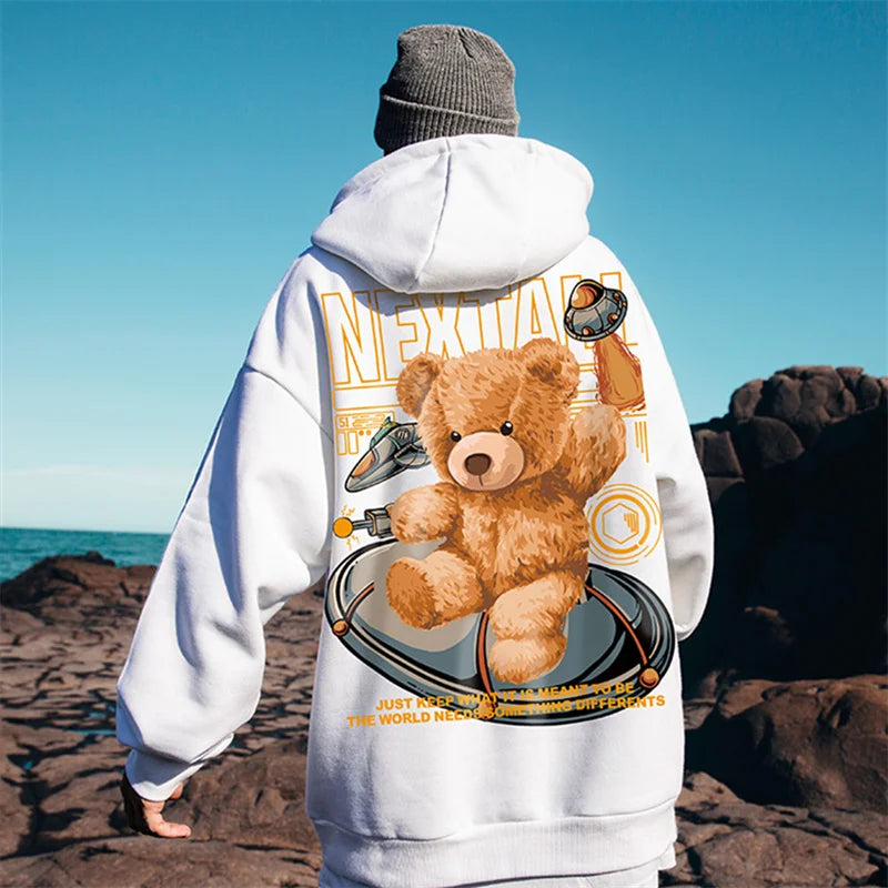 Autumn Men Hip Hop Bear Graphic Hoodie 2022 Cartoon Casual Oversized Hoodies Streetwear Fashion Sweatshirts Japanese y2k Clothes