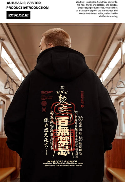 Chinese Character Print Graphic Hoodies For Men Autumn Letter Y2K Streetwear Sweatshirts Anime Harajuku Fashion Pullover Hoodie