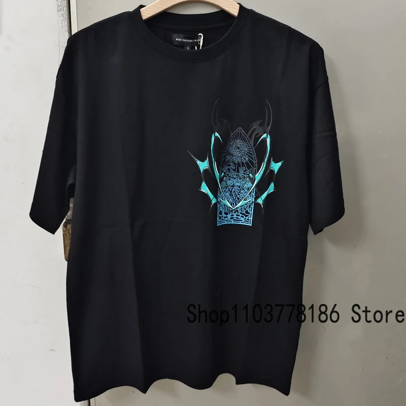 Men's Clothing Who Decides War T-shirts American Street Loose Washed Black Do Old Tops Breathable Cotton WDW Short Sleeve