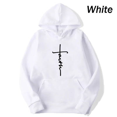 Unisex Cool Faith Print Hoodie Sweatshirt Men Women Fleece Hoodie Fashion Sports Hoodie Crew Neck Hoodie Sweatshirt