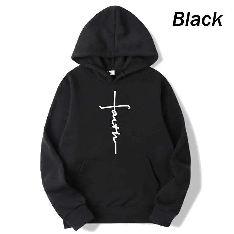 Unisex Cool Faith Print Hoodie Sweatshirt Men Women Fleece Hoodie Fashion Sports Hoodie Crew Neck Hoodie Sweatshirt