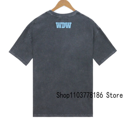 Men's Clothing Who Decides War T-shirts American Street Loose Washed Black Do Old Tops Breathable Cotton WDW Short Sleeve