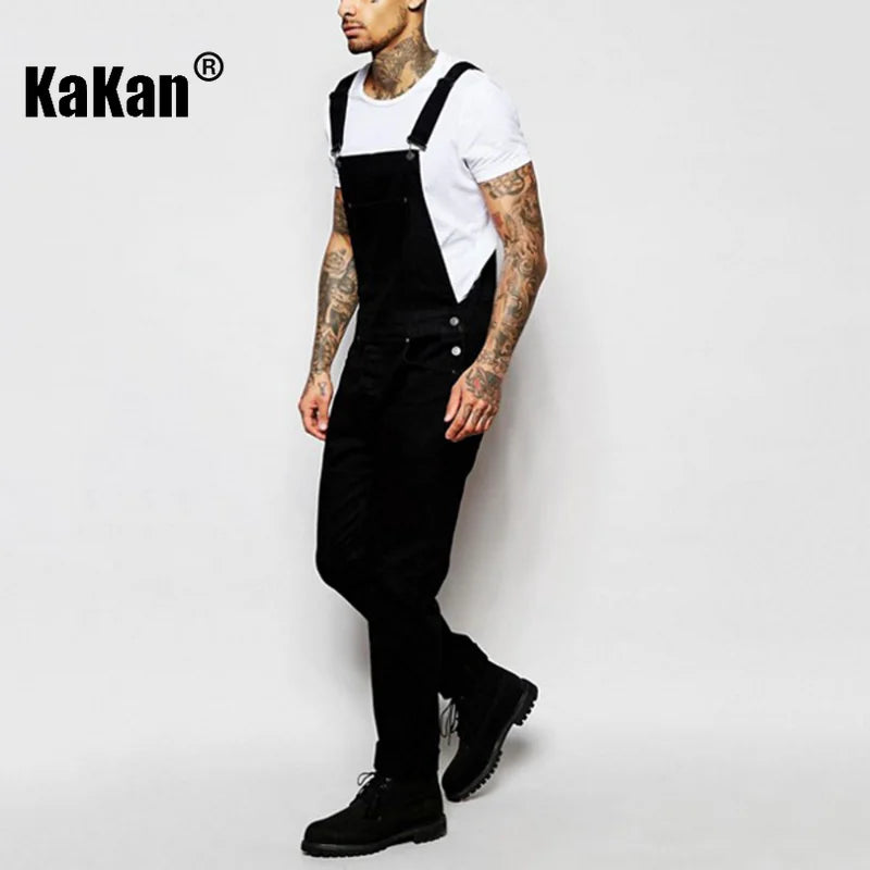 Kakan - New European and American Black Jeans with Straps for Men's Clothing, Popular Youth Suspender Long Jumpsuit K34-711