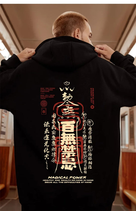 Kinesiska karaktärstryck Grafiska huvtröjor för män Höstbrev Y2K Streetwear Sweatshirts Anime Harajuku Mode Pullover Hoodie