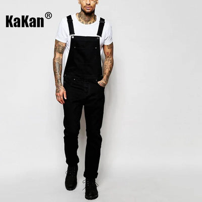 Kakan - New European and American Black Jeans with Straps for Men's Clothing, Popular Youth Suspender Long Jumpsuit K34-711