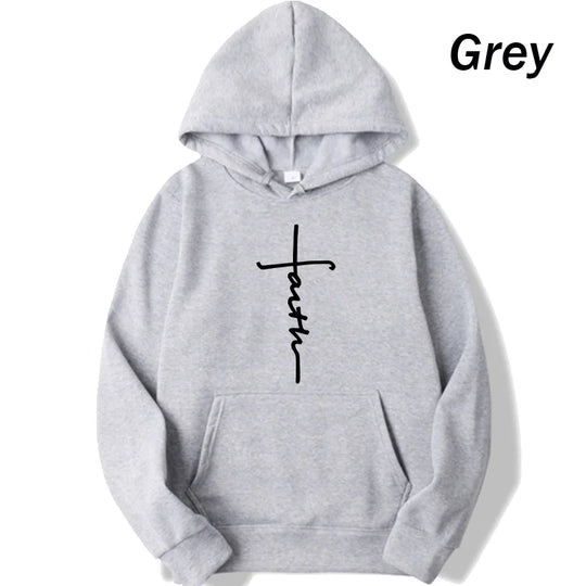 Unisex Cool Faith Print Hoodie Sweatshirt Men Women Fleece Hoodie Fashion Sports Hoodie Crew Neck Hoodie Sweatshirt